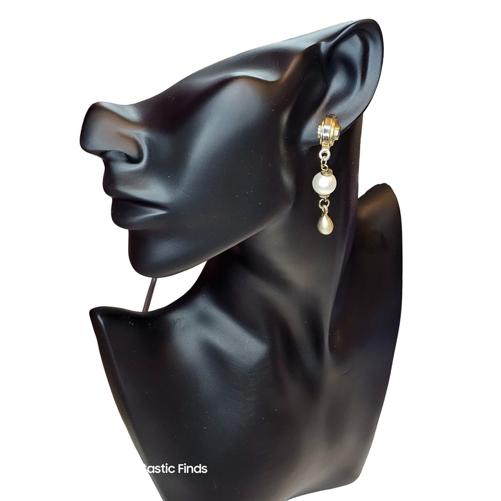 Art Deco 1920's‎ Revival Faux Pearl Gold Tone Dangle Drop Earrings 2"
